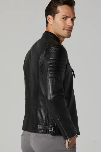Bosh - X Erkek Siyah Slim-Fit Deri Ceket 20WGD6384CY - SIYAH-SIYAH - 4
