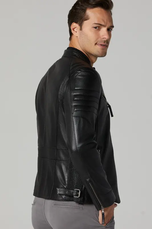 Bosh - X Erkek Siyah Slim-Fit Deri Ceket 20WGD6384CY - SIYAH-SIYAH - 4