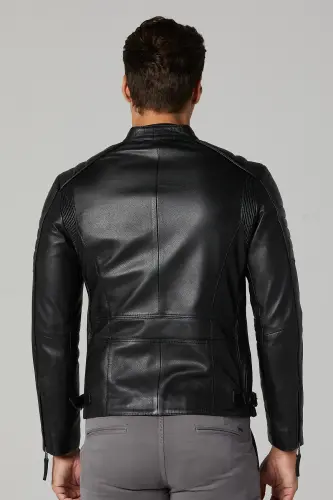Bosh - X Erkek Siyah Slim-Fit Deri Ceket 20WGD6384CY - SIYAH-SIYAH - 5