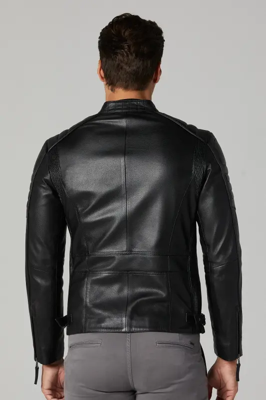 Bosh - X Erkek Siyah Slim-Fit Deri Ceket 20WGD6384CY - SIYAH-SIYAH - 5
