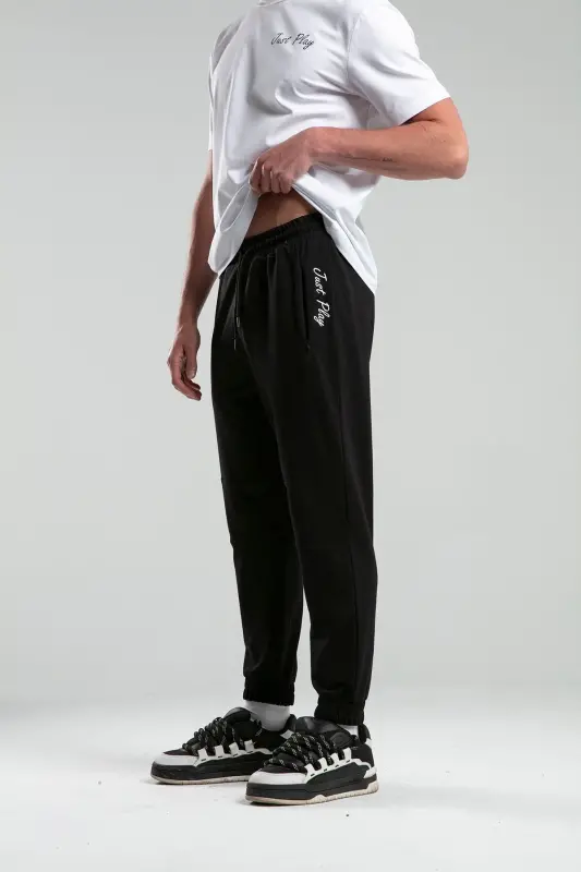 Bosilgan Erkak Jogger Qora - 1