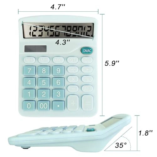 BOSIOBUF Basic Calculator with Comfortable Large LCD Display, 12 Digits Calculators Desktop, Tilt Screen, Big Button, Desk Calculator with Dual Power (Solar & Battery Included) (Blue) - BOSIOBUF (1)