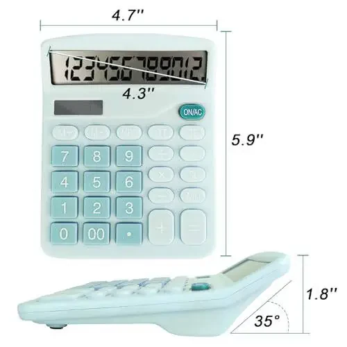 BOSIOBUF Basic Calculator with Comfortable Large LCD Display, 12 Digits Calculators Desktop, Tilt Screen, Big Button, Desk Calculator with Dual Power (Solar & Battery Included) (Blue) - 2