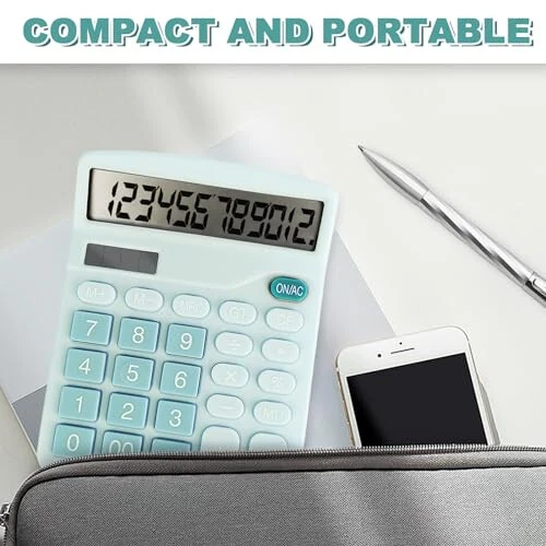 BOSIOBUF Basic Calculator with Comfortable Large LCD Display, 12 Digits Calculators Desktop, Tilt Screen, Big Button, Desk Calculator with Dual Power (Solar & Battery Included) (Blue) - 6