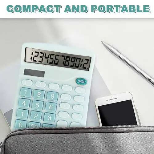 BOSIOBUF Basic Calculator with Comfortable Large LCD Display, 12 Digits Calculators Desktop, Tilt Screen, Big Button, Desk Calculator with Dual Power (Solar & Battery Included) (Blue) - 6