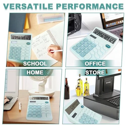 BOSIOBUF Basic Calculator with Comfortable Large LCD Display, 12 Digits Calculators Desktop, Tilt Screen, Big Button, Desk Calculator with Dual Power (Solar & Battery Included) (Blue) - 7