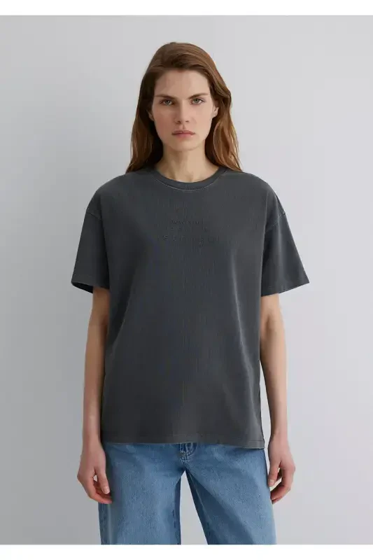 Bosma naqshli antratsit futbolka, keng bichimli / Keng va qulay kesim - 4