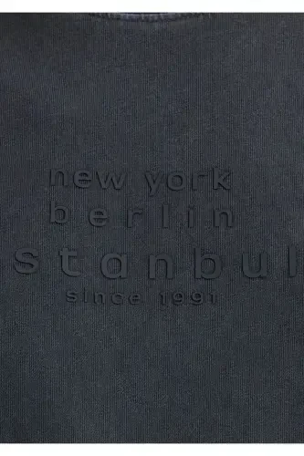 Bosma naqshli antratsit futbolka, keng bichimli / Keng va qulay kesim - 7