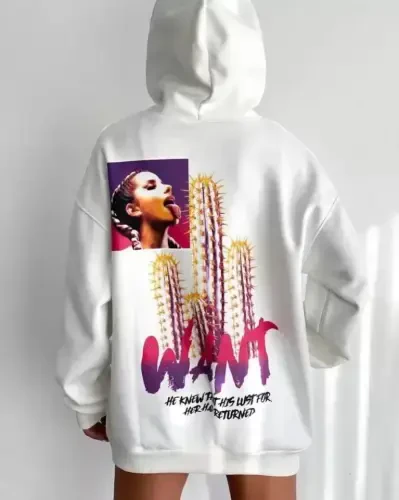 Bоsmali uch ipli kapüşonli оversize svitşоt - Оq - 1