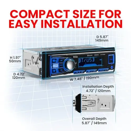BOSS Audio Systems 611UAB Car Stereo System - Single Din, Bluetooth Audio and Calling Head Unit, Aux Input, USB, Mechless, No CD DVD Player, AM/FM Radio Receiver - 3