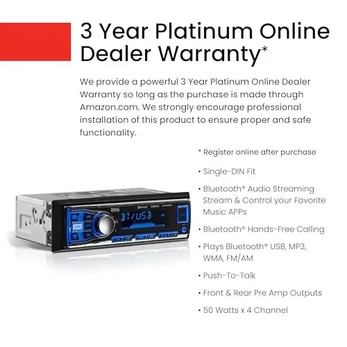 BOSS Audio Systems 611UAB Car Stereo System - Single Din, Bluetooth Audio and Calling Head Unit, Aux Input, USB, Mechless, No CD DVD Player, AM/FM Radio Receiver - 4
