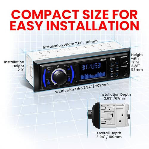 BOSS Audio Systems 616UAB Bluetoothli Avtostereosi - Yagona DIN, MP3, USB, Aux kirishli, AM/FM, CD/DVD pleyeri yo'q - 2