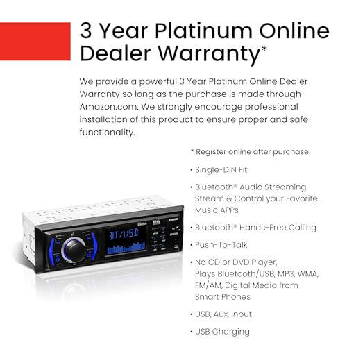 BOSS Audio Systems 616UAB Car Stereo with Bluetooth - Single DIN, MP3, USB, Aux-in, AM/FM, No CD/DVD Player - 3