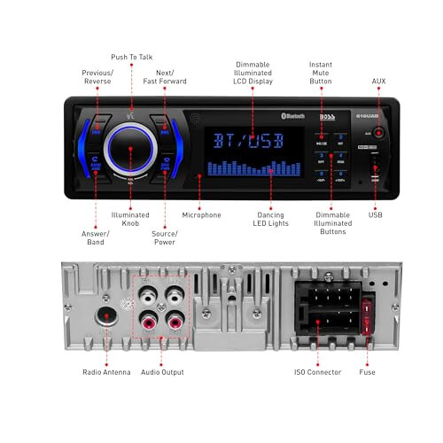 BOSS Audio Systems 616UAB Car Stereo with Bluetooth - Single DIN, MP3, USB, Aux-in, AM/FM, No CD/DVD Player - 5