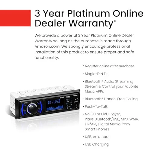 BOSS Audio Systems 616UAB Car Stereo with Bluetooth - Single DIN, MP3, USB, Aux-in, AM/FM, No CD/DVD Player - 3