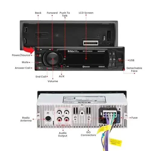 BOSS Audio Systems 625UAB Bluetooth bilan Single DIN Avtomobil Stereosi - CD DVD O'ynatuvchi Yo'q, AM/FM Radio Qabul qilgich, Aux Kirish, USB - 2