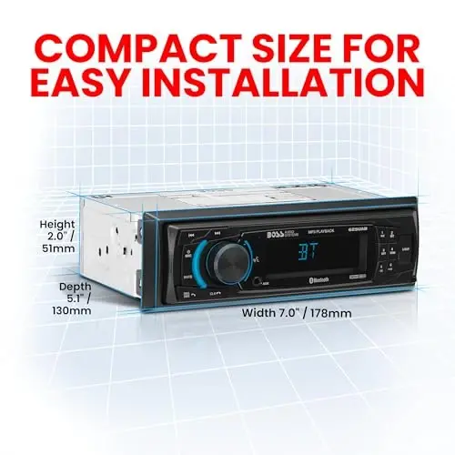 BOSS Audio Systems 625UAB Single DIN Car Stereo with Bluetooth - No CD DVD Player, AM/FM Radio Receiver, Aux Input, USB - 5