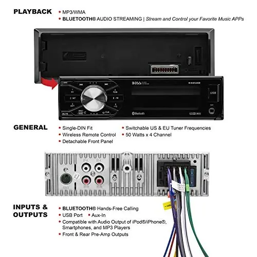 BOSS Audio Systems 632UAB Car Stereo - Single Din, Bluetooth, No CD DVD Player, AM/FM Radio Receiver, Wireless Remote Control, Aux in, USB - 4