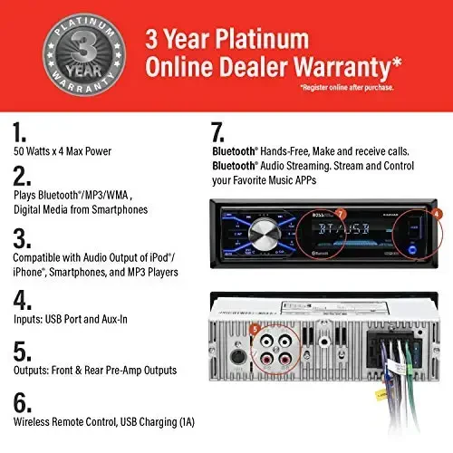 BOSS Audio Systems 632UAB Car Stereo - Single Din, Bluetooth, No CD DVD Player, AM/FM Radio Receiver, Wireless Remote Control, Aux in, USB - 3