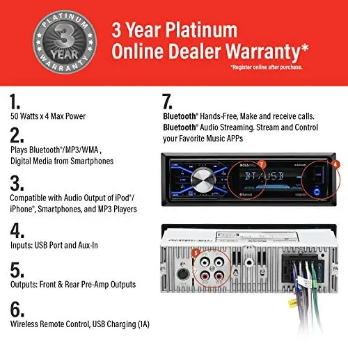 BOSS Audio Systems 632UAB Car Stereo - Single Din, Bluetooth, No CD DVD Player, AM/FM Radio Receiver, Wireless Remote Control, Aux in, USB - 3