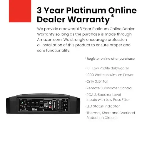 BOSS Audio Systems BASS10 Amplified Car Subwoofer - Low Profile, 10 Inch Subwoofer, Remote Subwoofer Control, for Vehicles Needing Bass with Limited Space, Remote Subwoofer Control - 2