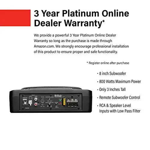 BOSS Audio Systems BASS8 8 дюймли ўриндиқ остидаги кучайтиргичли автомобил сабвуфери – 800 юқори чиқиш қуввати, паст профилли, ўрнатилган кучайтиргич, юк машинаси, қутилари ва корпуслари учун, дистанцион сабвуфер бошқаруви - 2