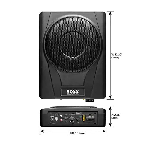 BOSS Audio Systems BASS8K 8 Inch Powered Car Subwoofer and Amplifier Wiring Kit Package - 800 Watts Max Power, Under Seat, Low Profile, 8 Gauge Wiring Kit, for Truck Boxes and Enclosures - 3