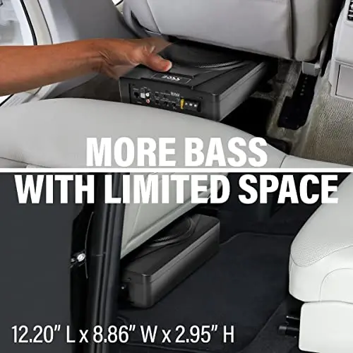 BOSS Audio Systems BASS8K 8 Inch Powered Car Subwoofer and Amplifier Wiring Kit Package - 800 Watts Max Power, Under Seat, Low Profile, 8 Gauge Wiring Kit, for Truck Boxes and Enclosures - 2