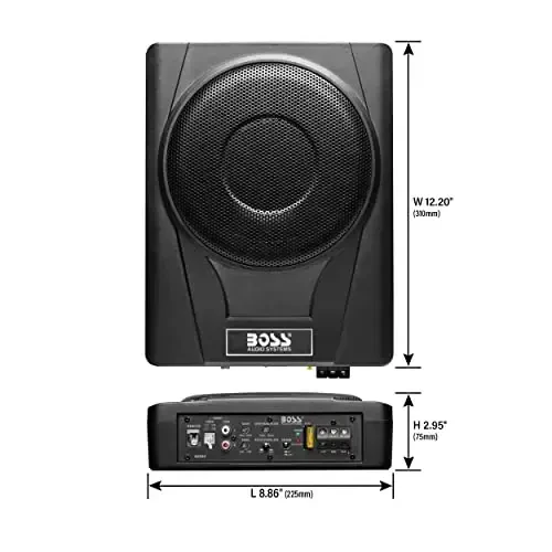 BOSS Audio Systems BASS8K 8 Inch Powered Car Subwoofer and Amplifier Wiring Kit Package - 800 Watts Max Power, Under Seat, Low Profile, 8 Gauge Wiring Kit, for Truck Boxes and Enclosures - 3