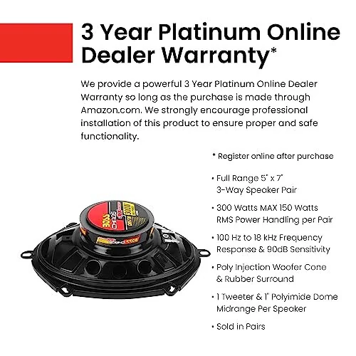 BOSS Audio Systems CH5730 5 x 7 Inch Car Door Speakers - 300 Watts Max, Coaxial, 3 Way, Full Range, 4 OModazones, Sold in Pairs - 5