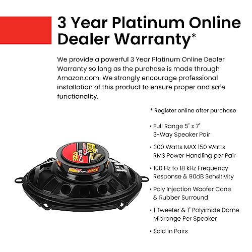 BOSS Audio Systems CH5730 5 x 7 Inch Car Door Speakers - 300 Watts Max, Coaxial, 3 Way, Full Range, 4 OModazones, Sold in Pairs - 5