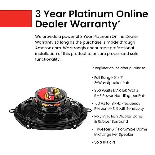 BOSS Audio Systems CH5730 5 x 7 Inch Car Door Speakers - 300 Watts Max, Coaxial, 3 Way, Full Range, 4 OModazones, Sold in Pairs - 5