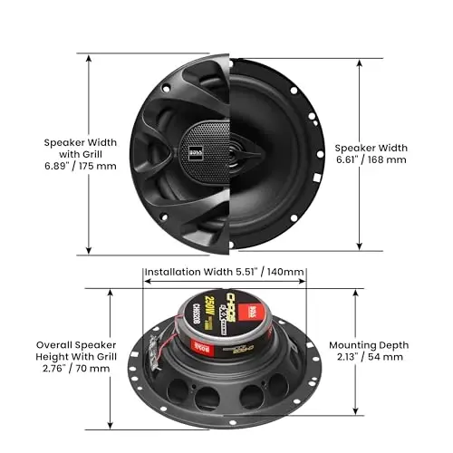 BOSS Audio Systems CH6520B 6.5 Inch Car Door Speakers - 250 Watts Max (Pair), Coaxial, 2 Way, Full Range, 4 OModazones, Sold in Pairs, Bocinas para Carro - BOSS AUDIO SYSTEMS (1)