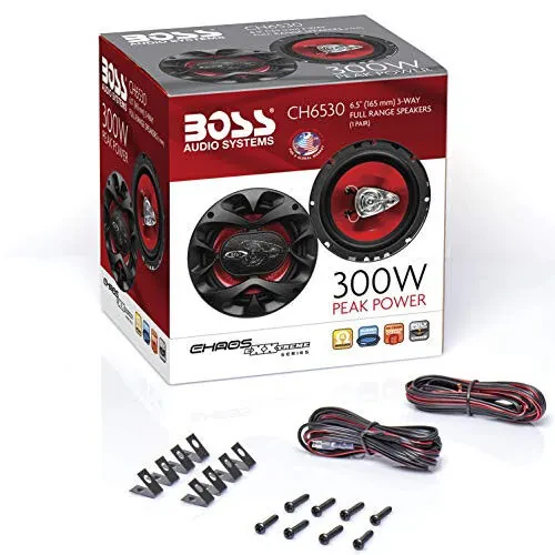 BOSS Audio Systems CH6530 Хаос серияси 6.5 дюймли автомобил эшиги карнайлари - 300 ватт (жуфт), 3 йўналишли, тўлиқ диапазонли, твиттерлар, коаксиал, жуфтликда сотилади - BOSS Audio Systems