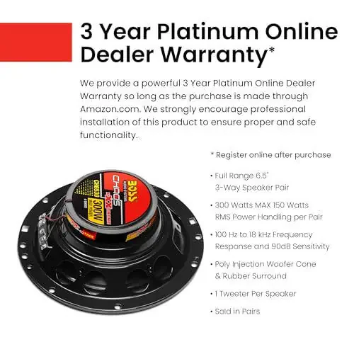 BOSS Audio Systems CH6530 Хаос серияси 6.5 дюймли автомобил эшиги карнайлари - 300 ватт (жуфт), 3 йўналишли, тўлиқ диапазонли, твиттерлар, коаксиал, жуфтликда сотилади - 3