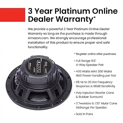 BOSS Audio Systems NX654 Onyx Series 6.5 Inch Car Door Speakers - 400 Watts (per pair), Coaxial, 4 Way, Full Range, 4 OModazones, Sold in Pairs, Bocinas Para Carro - 3