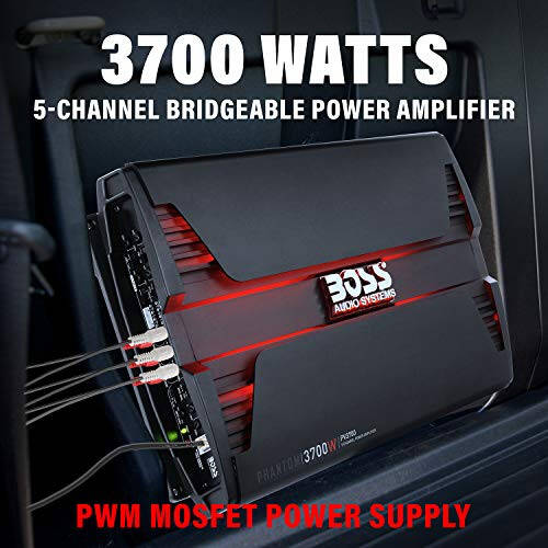 BOSS Audio Systems PV3700 5 Channel Car Stereo Amplifier – 3700 High Output, 5 Channel, 2/4 Ohm Stable, Low/High Level Inputs, High/Low Pass Crossover, Full Range, Bridgeable, for Subwoofer - 2