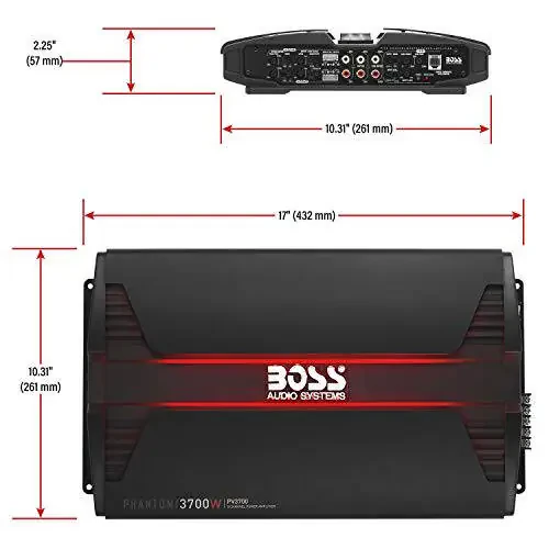 BOSS Audio Systems PV3700 5 Channel Car Stereo Amplifier – 3700 High Output, 5 Channel, 2/4 Ohm Stable, Low/High Level Inputs, High/Low Pass Crossover, Full Range, Bridgeable, for Subwoofer - 6