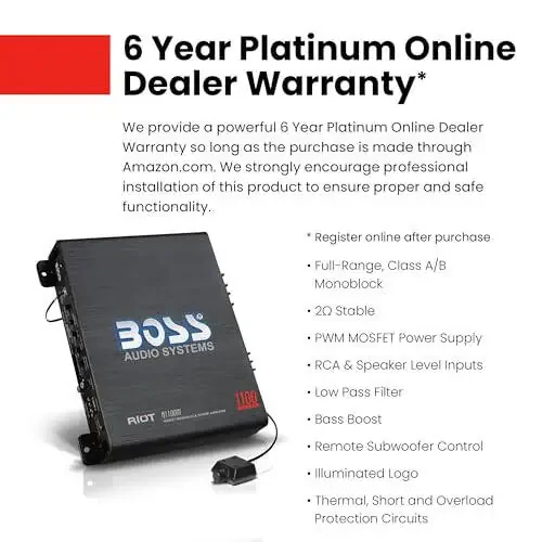 BOSS Audio Systems R1100M Monoblock Car Amplifier - 1100 High Output, 2-8 OModazone Stable, Low/High Level Inputs, Low Pass Crossover, MOSFET Power Supply - 5