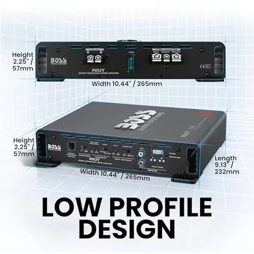 BOSS Audio Systems R1100M Monoblock Car Amplifier - 1100 High Output, 2-8 OModazone Stable, Low/High Level Inputs, Low Pass Crossover, MOSFET Power Supply - 2