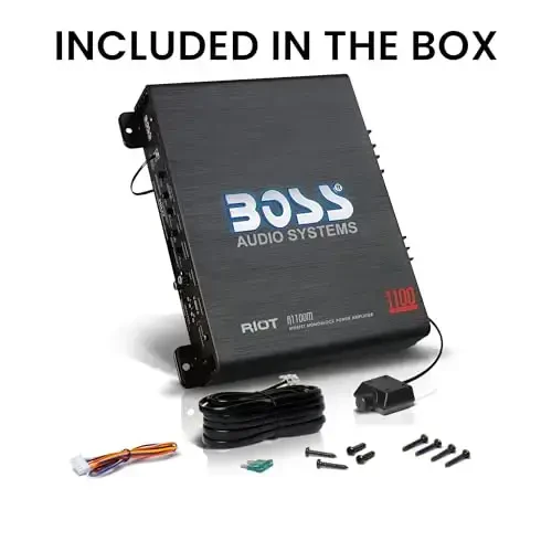 BOSS Audio Systems R1100M-S Monoblok Avtomobil Amplifikatori - 1100 Yuqori Chiqish, 2-8 OModazone Barqaror, Past/Yuqori Darajadagi Kirishlar, Past O'tish Chastotasi, MOSFET Quvvat Manbai - 6