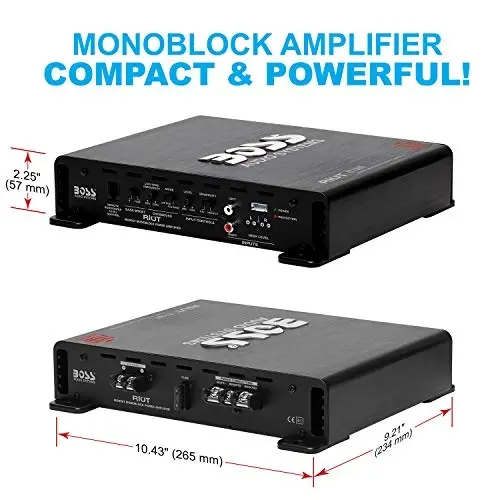 BOSS Audio Systems R1100MK Car Amplifier and 8 Gauge Wiring Kit - 1100 Watts Max Power, 2-4 OModazone Stable, Class A/B, Monoblock, Mosfet Power Supply, Remote Subwoofer Control - 5