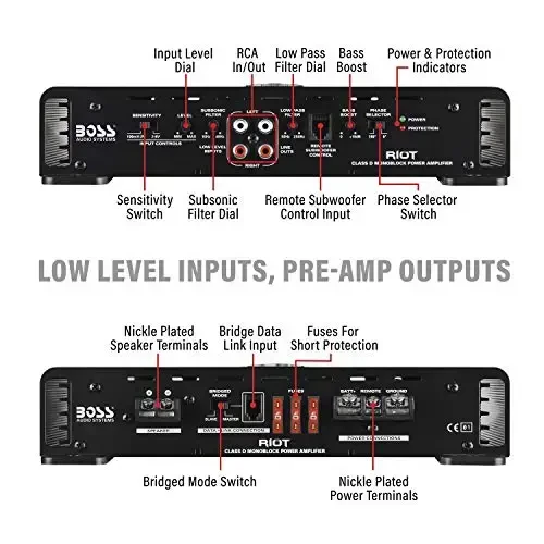 BOSS Audio Systems R3400D Class D Avtomobil Amplifikatori - 3400 Yuqori Chiqish, 1 Ohm Barqaror, Raqamli, Monoblok, Mosfet Quvvat Manbai, Subwooferlar uchun Zo'r - 3