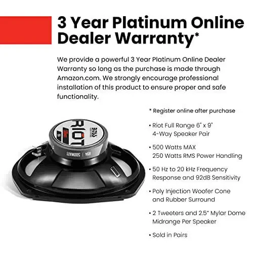 BOSS Audio Systems R94 Riot Series 6 x 9 Inch Car Stereo Door Speakers - 500 Watts Max, 4 Way, Full Range, Tweeters, Coaxial, Sold in Pairs - 4