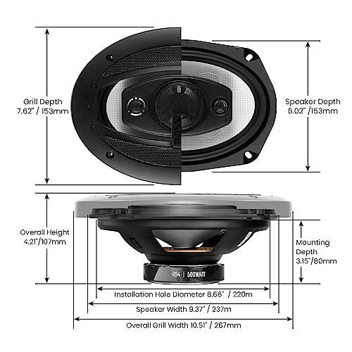 BOSS Audio Systems R94 Riot Series 6 x 9 Inch Car Stereo Door Speakers - 500 Watts Max, 4 Way, Full Range, Tweeters, Coaxial, Sold in Pairs - 5