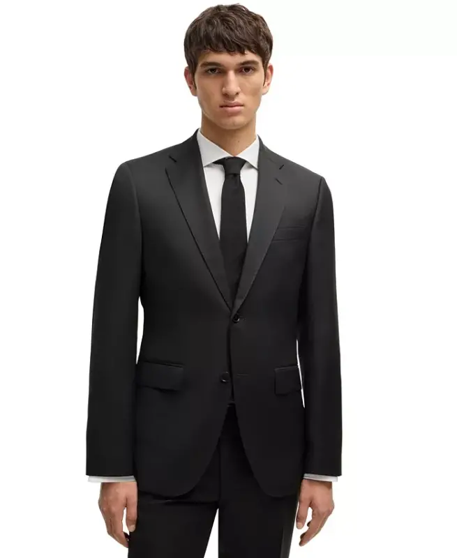 BOSS by Men's Virgin-Wool Serge Suit Jacket-Black - 1