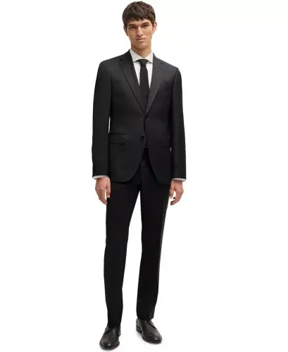 Men's Virgin-Wool Serge Suit Jacket - Black - 4