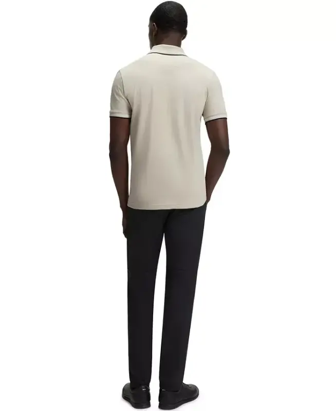 BOSS Erkek Esnek Pamuklu Slim-Fit Polo Yaka Tişört - Açık Bej - 5
