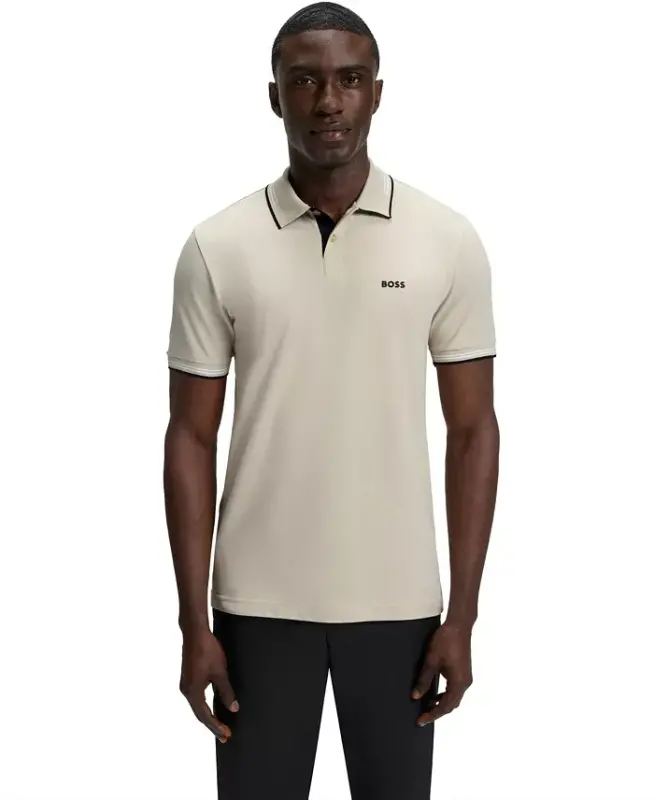 BOSS Erkek Esnek Pamuklu Slim-Fit Polo Yaka Tişört - Açık Bej - 6