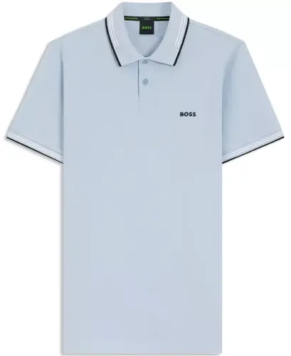BOSS Erkek Esnek Pamuklu Slim-Fit Polo Yaka Tişört - Açık Mavi 